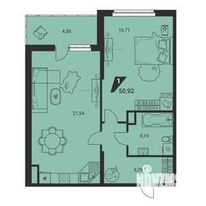 1-к квартира, вторичка, 51м2, 18/25 этаж