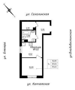 Студия квартира, строящийся дом, 31м2, 12/25 этаж