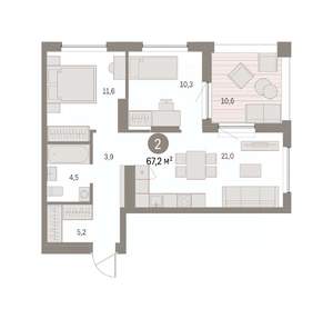 2-к квартира, вторичка, 67м2, 8/8 этаж