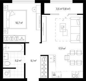 1-к квартира, строящийся дом, 40м2, 15/24 этаж
