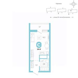 Студия квартира, вторичка, 27м2, 9/16 этаж