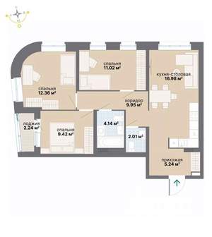 3-к квартира, вторичка, 73м2, 6/26 этаж