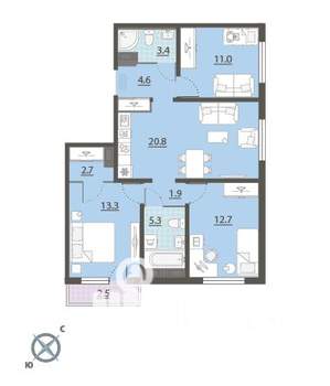 3-к квартира, вторичка, 76м2, 16/24 этаж