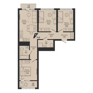 3-к квартира, вторичка, 75м2, 3/31 этаж
