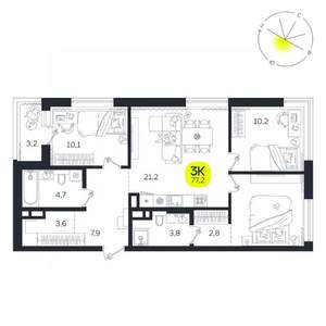 3-к квартира, вторичка, 77м2, 10/27 этаж