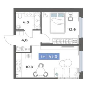 1-к квартира, строящийся дом, 41м2, 1/17 этаж