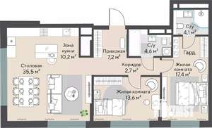 2-к квартира, строящийся дом, 85м2, 12/27 этаж