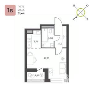 Студия квартира, строящийся дом, 30м2, 16/16 этаж