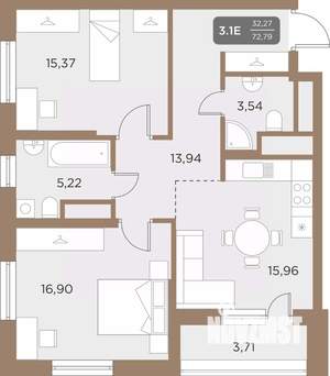 3-к квартира, вторичка, 73м2, 4/24 этаж