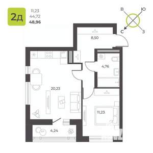 1-к квартира, вторичка, 49м2, 14/23 этаж