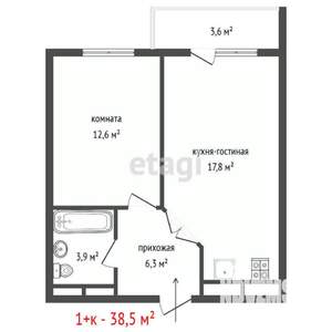 1-к квартира, вторичка, 39м2, 5/8 этаж