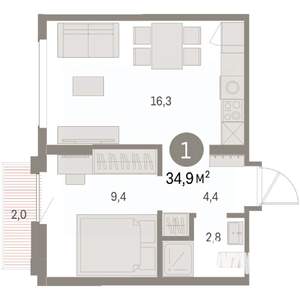 1-к квартира, вторичка, 35м2, 8/8 этаж