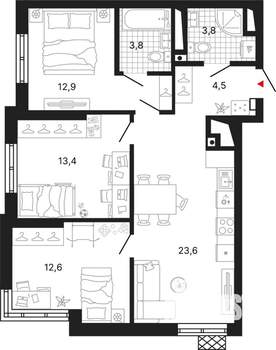 3-к квартира, вторичка, 75м2, 6/29 этаж