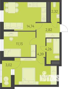 2-к квартира, вторичка, 55м2, 12/16 этаж
