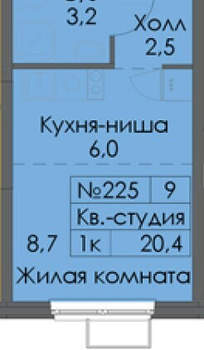 Студия квартира, сданный дом, 19м2, 20/29 этаж