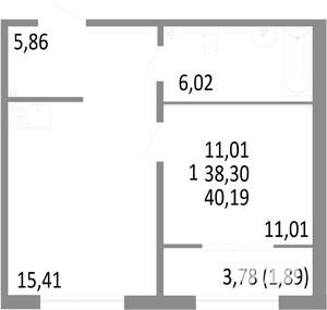 1-к квартира, строящийся дом, 40м2, 13/17 этаж