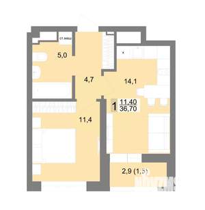 1-к квартира, строящийся дом, 37м2, 21/25 этаж
