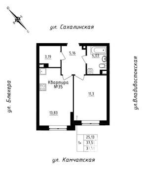 1-к квартира, строящийся дом, 38м2, 3/25 этаж