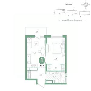 1-к квартира, вторичка, 43м2, 11/16 этаж