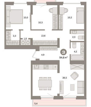 3-к квартира, вторичка, 95м2, 8/9 этаж