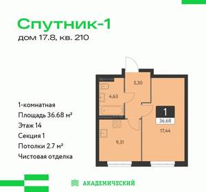 1-к квартира, строящийся дом, 37м2, 14/31 этаж