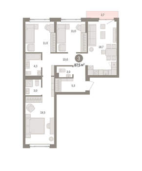 3-к квартира, вторичка, 88м2, 4/25 этаж