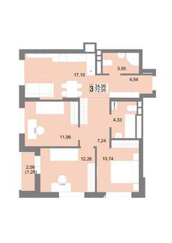 3-к квартира, вторичка, 73м2, 8/22 этаж
