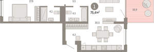 1-к квартира, вторичка, 75м2, 2/16 этаж