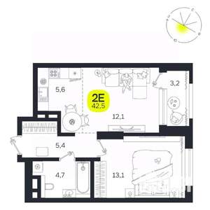 2-к квартира, вторичка, 43м2, 10/27 этаж