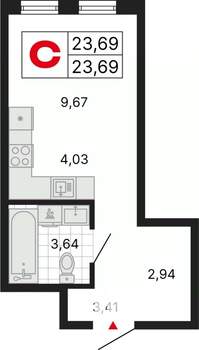 Студия квартира, вторичка, 24м2, 8/25 этаж