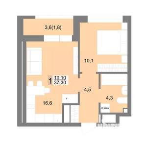 1-к квартира, вторичка, 37м2, 21/25 этаж