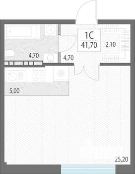Студия квартира, вторичка, 42м2, 4/7 этаж