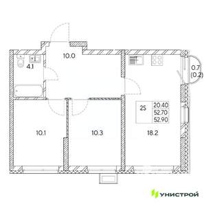 2-к квартира, вторичка, 53м2, 20/31 этаж