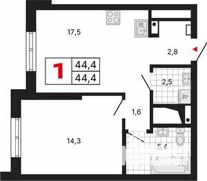 1-к квартира, вторичка, 45м2, 27/29 этаж