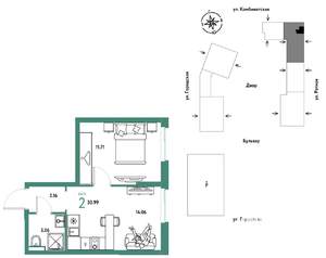 2-к квартира, строящийся дом, 31м2, 8/24 этаж