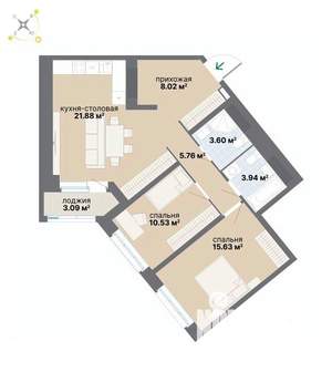 2-к квартира, вторичка, 72м2, 24/26 этаж