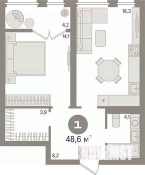 1-к квартира, вторичка, 49м2, 6/11 этаж