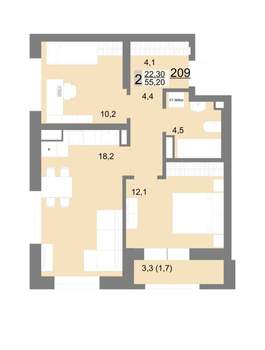 2-к квартира, вторичка, 55м2, 25/26 этаж