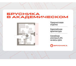 Студия квартира, вторичка, 38м2, 8/9 этаж