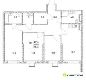 3-к квартира, вторичка, 94м2, 19/30 этаж