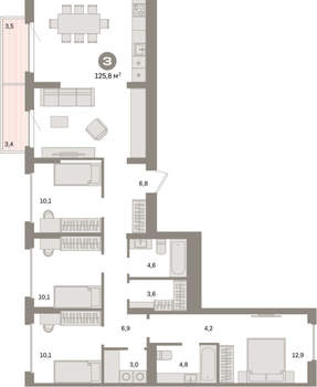 4-к квартира, вторичка, 126м2, 3/16 этаж