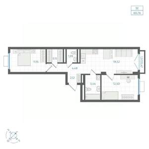 2-к квартира, строящийся дом, 61м2, 4/4 этаж