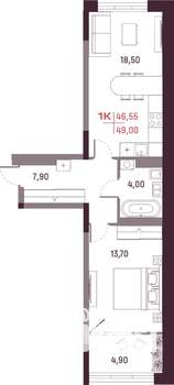 1-к квартира, вторичка, 47м2, 10/25 этаж