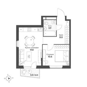 1-к квартира, строящийся дом, 40м2, 4/15 этаж