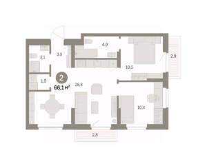 2-к квартира, вторичка, 66м2, 5/9 этаж