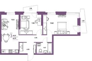3-к квартира, вторичка, 70м2, 7/20 этаж