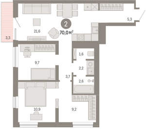2-к квартира, вторичка, 70м2, 6/8 этаж