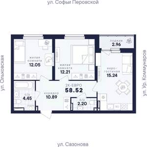 2-к квартира, вторичка, 59м2, 3/17 этаж