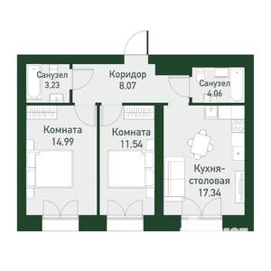 2-к квартира, вторичка, 60м2, 4/4 этаж