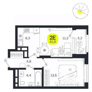 2-к квартира, вторичка, 42м2, 22/27 этаж